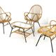 Set of 3 rattan chairs + coffee table - mid century dutch design