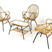 Set of 3 rattan chairs + coffee table - mid century dutch design