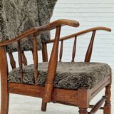 1960s, danish design, renovated-reupholstered high-back ear flap chair, sheepskin, oak wood