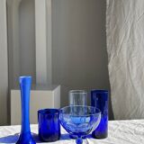 5 blue glass stemmed ice cream bowls