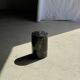 Small side table in black petrified wood with stripes and beige bottom H28.