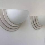 Pair of vintage geometric wall lights, plaster and sandblasted glass, France 1970