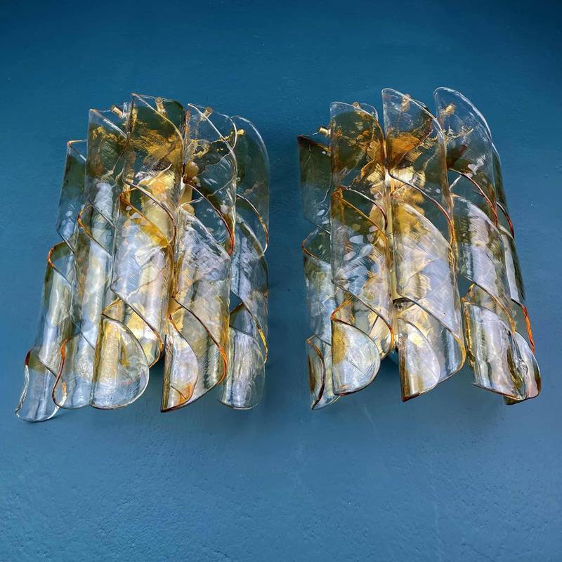 Pair of wall lights AV Mazzega Torciglione Murano