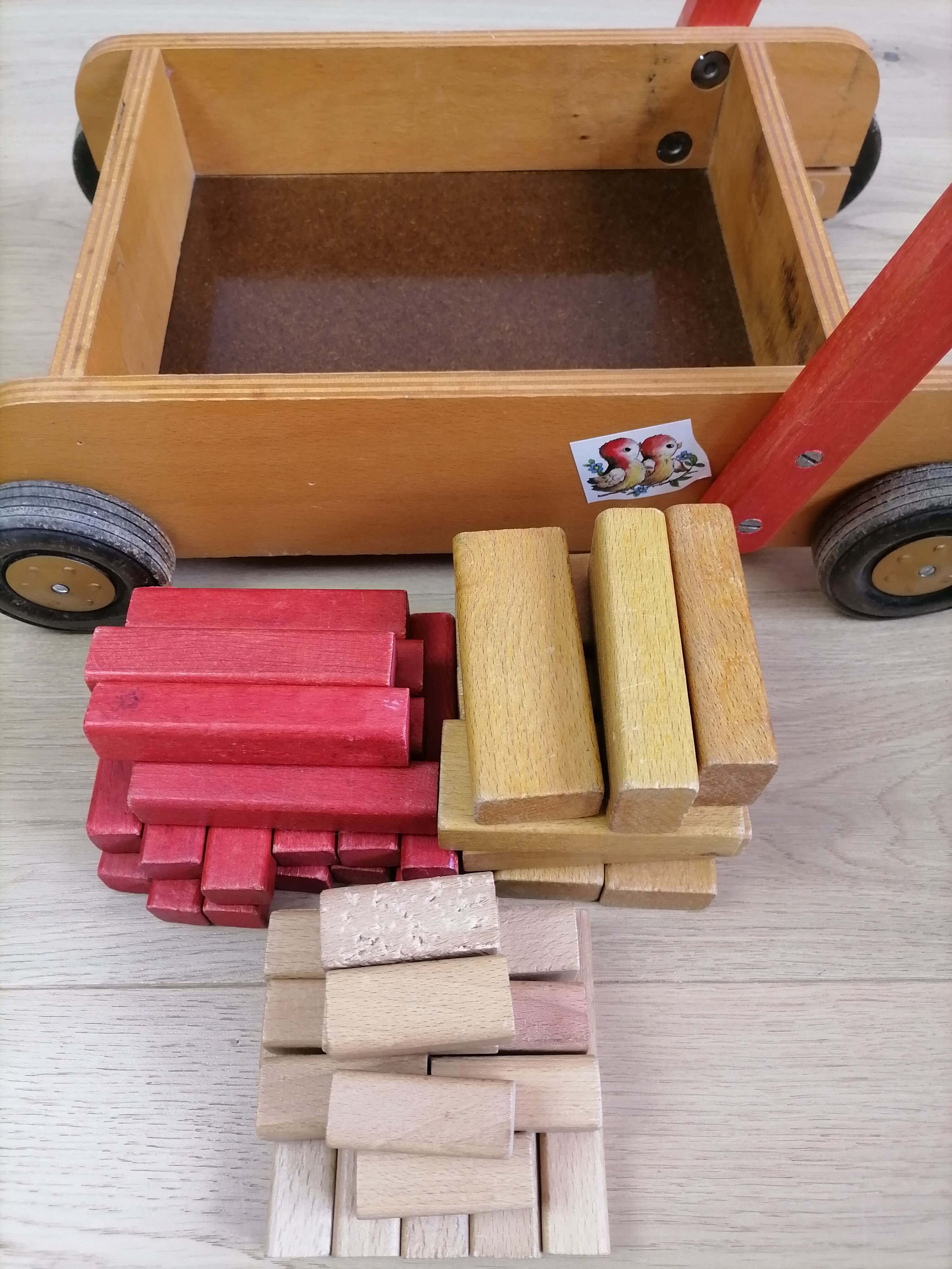 Walking trolley with wooden toy tray