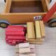 Walking trolley with wooden toy tray