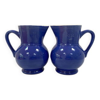 Duo of old blue pitchers Emile Henry