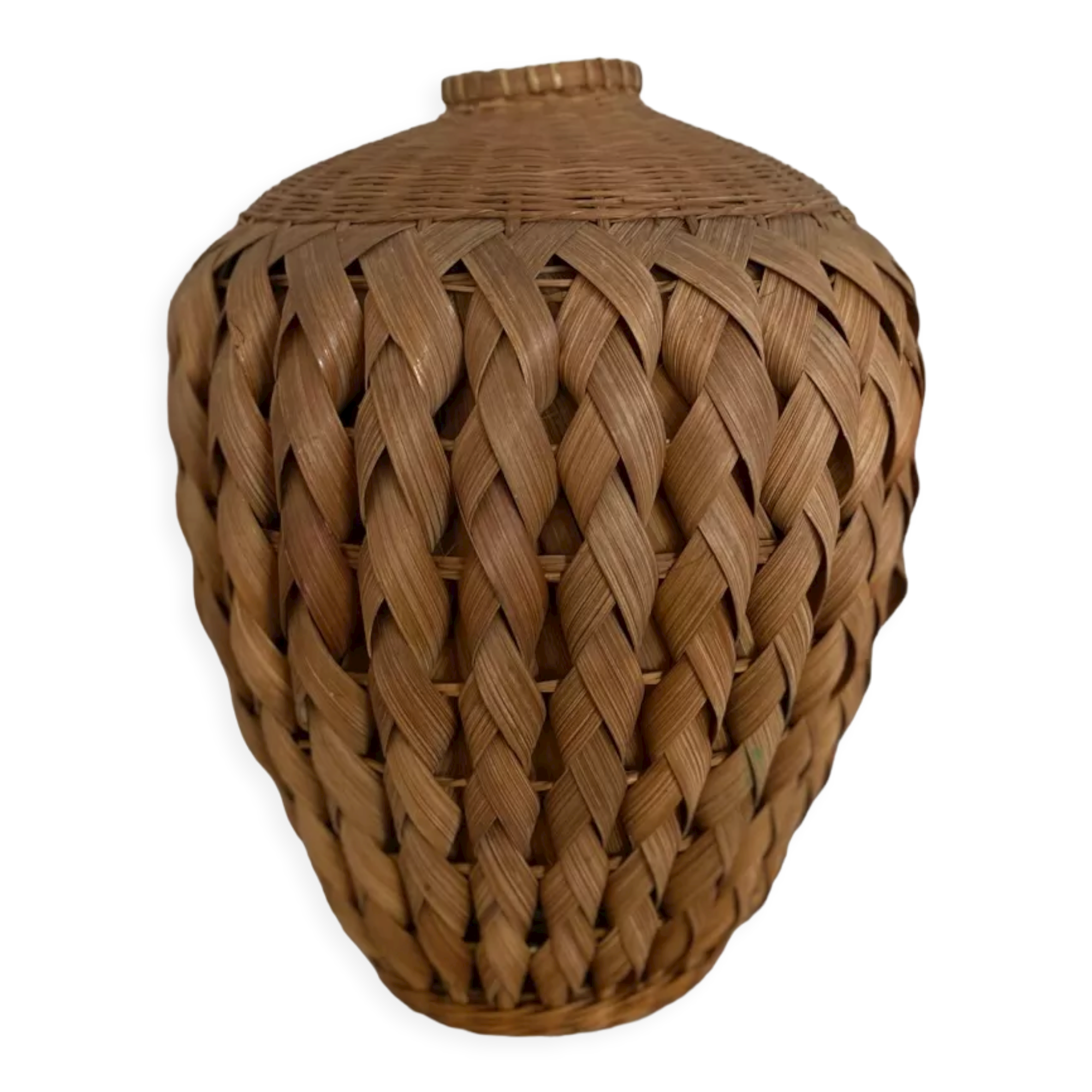 Braided wicker & rattan jar