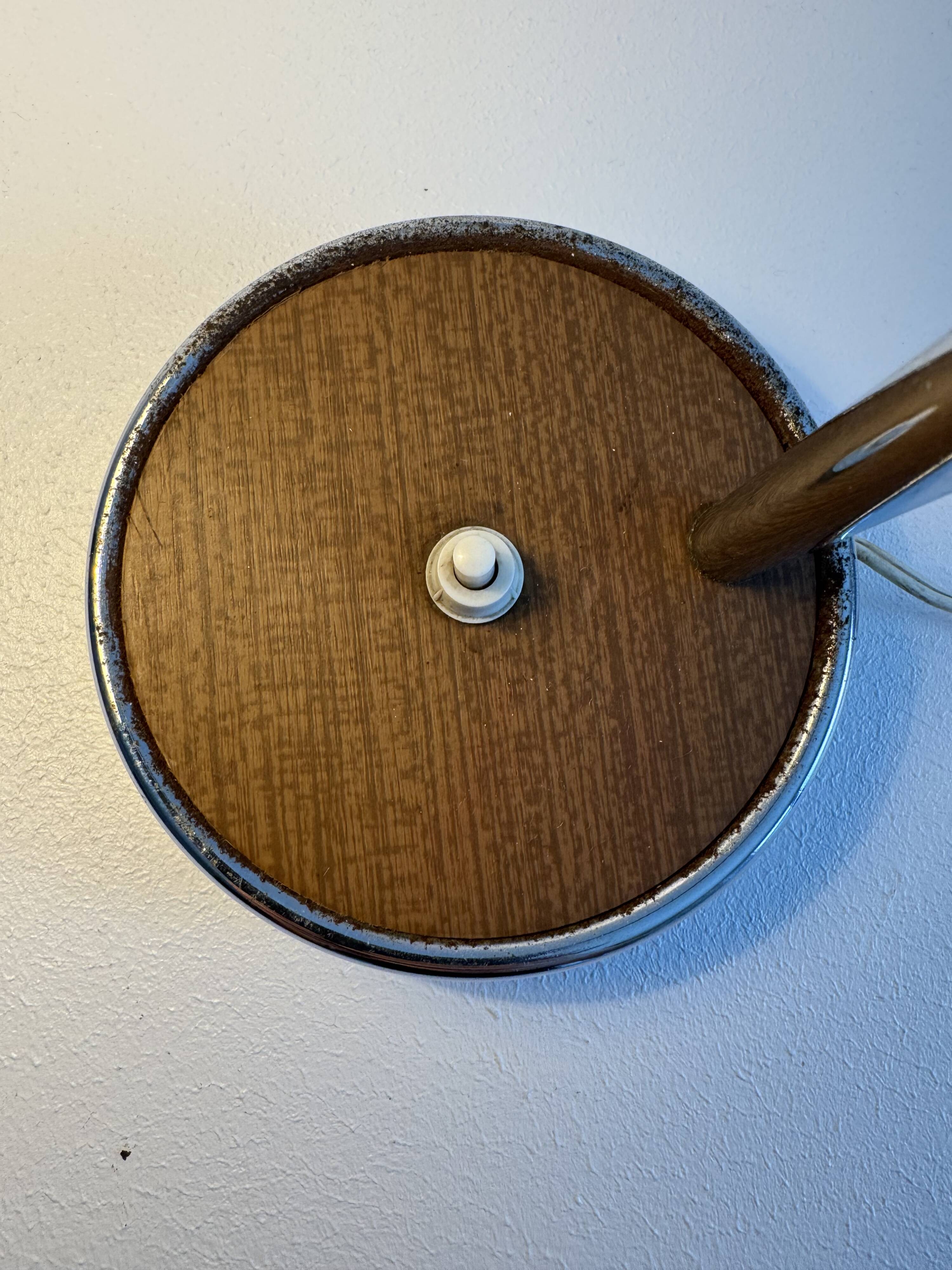 Pair of adjustable vintage table lamps, chrome metal and wood, France.