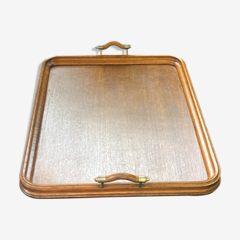 Old serving tray - oak and bronze