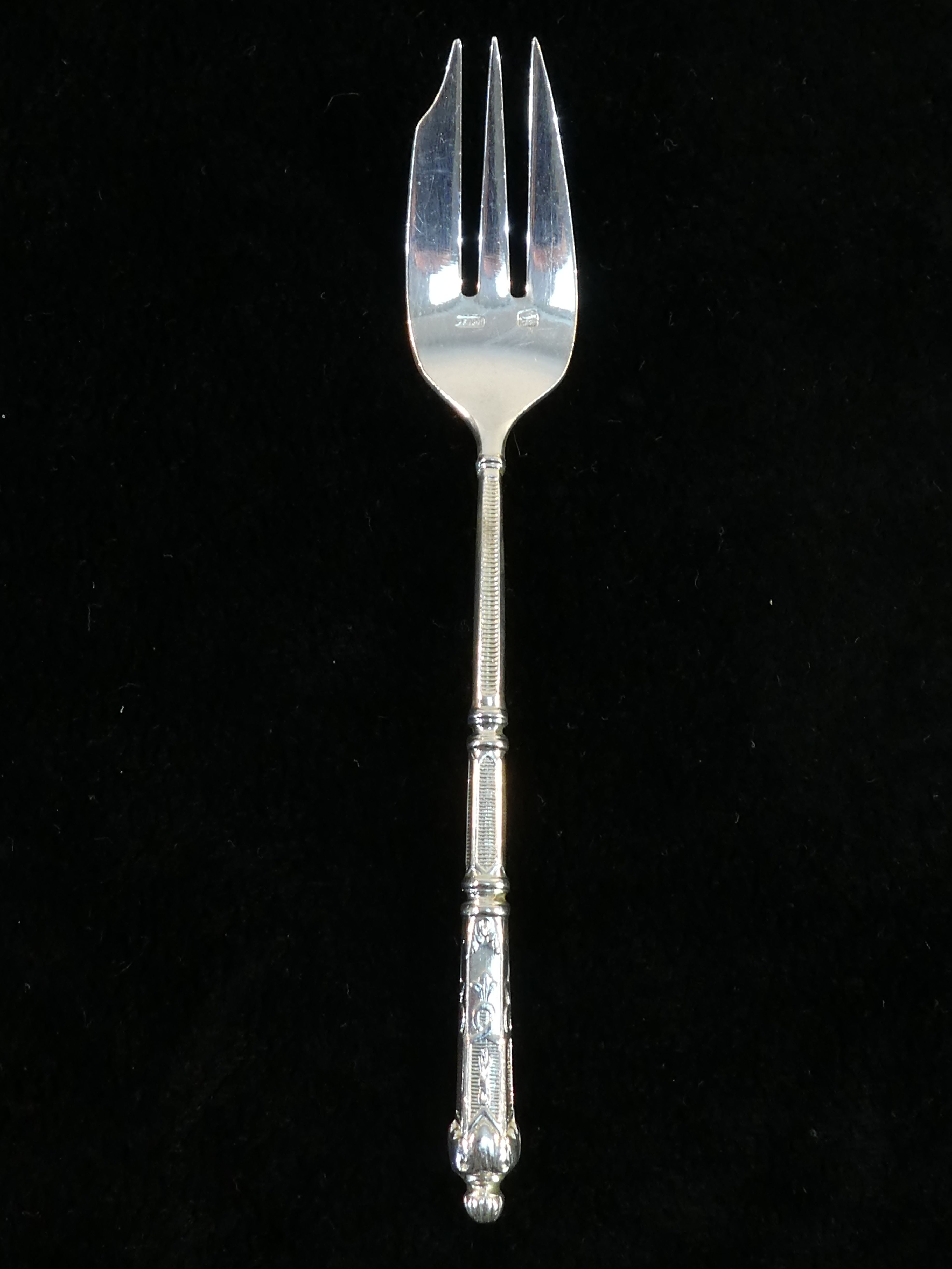 12 SFAM cake forks in silver metal Russian handle