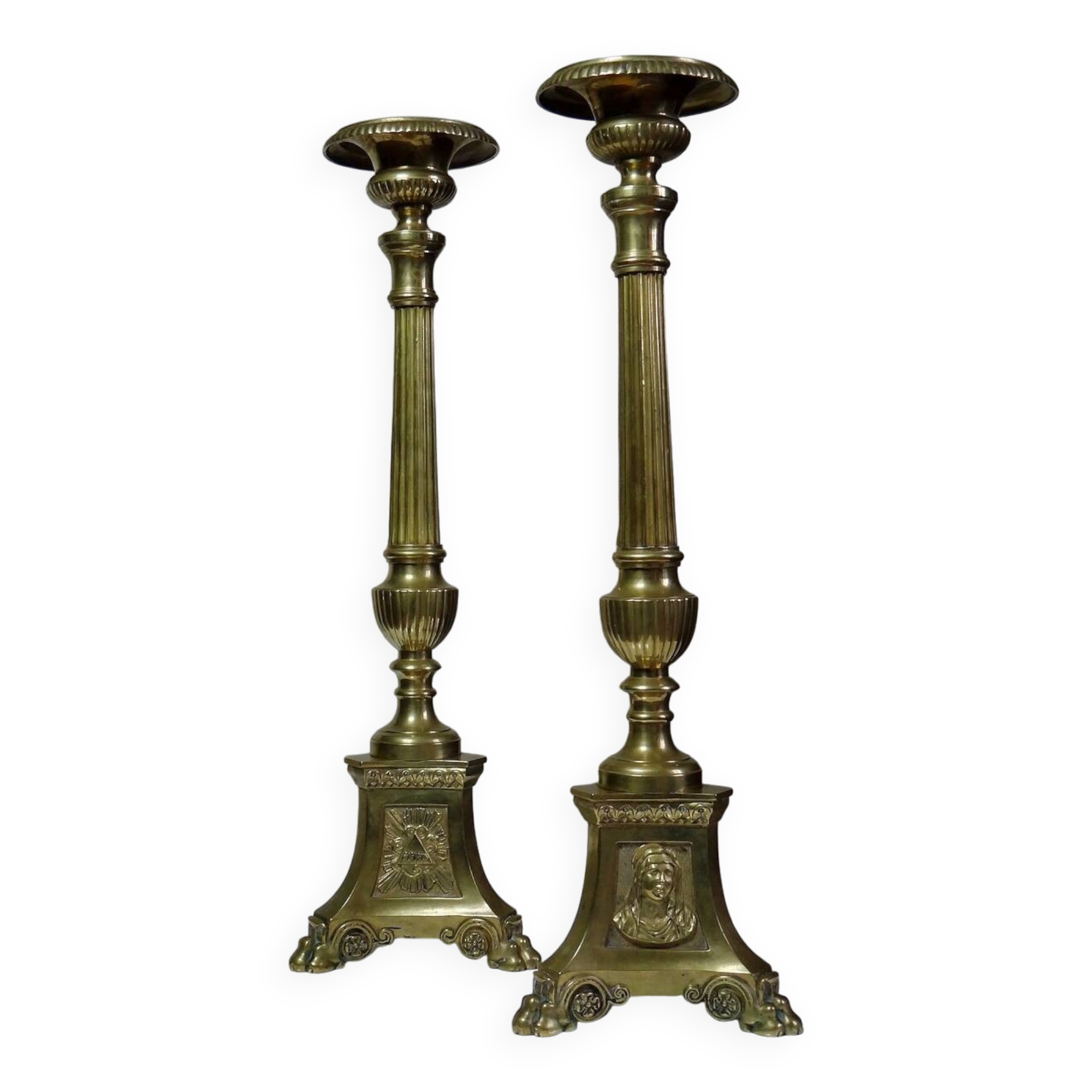 Pair of large 19th century church candlesticks in gilded bronze