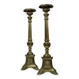 Pair of large 19th century church candlesticks in gilded bronze