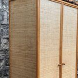 Vintage rattan and woven wicker wardrobe 1970s