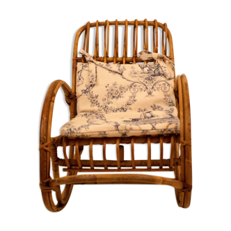 Rocking chair rattan for child of the 1960