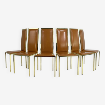 Suite de 6 chaises laiton et cuir design italien des années 70 par Renato Zevi pour Zevi&CO