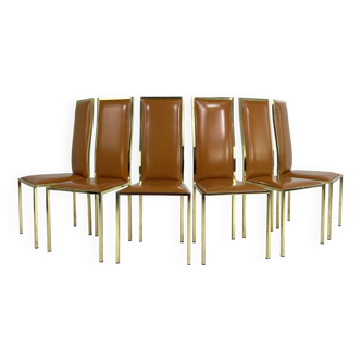 Set of 6 Italian design brass and leather chairs from the 70s by Renato Zevi for Zevi&CO