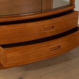 Exclusive display cabinet from the 1980s, solid teak, glass doors, drawers, lighting