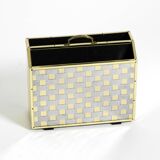 1980s newspaper rack made of brass and wood in Hollywood Regecy design