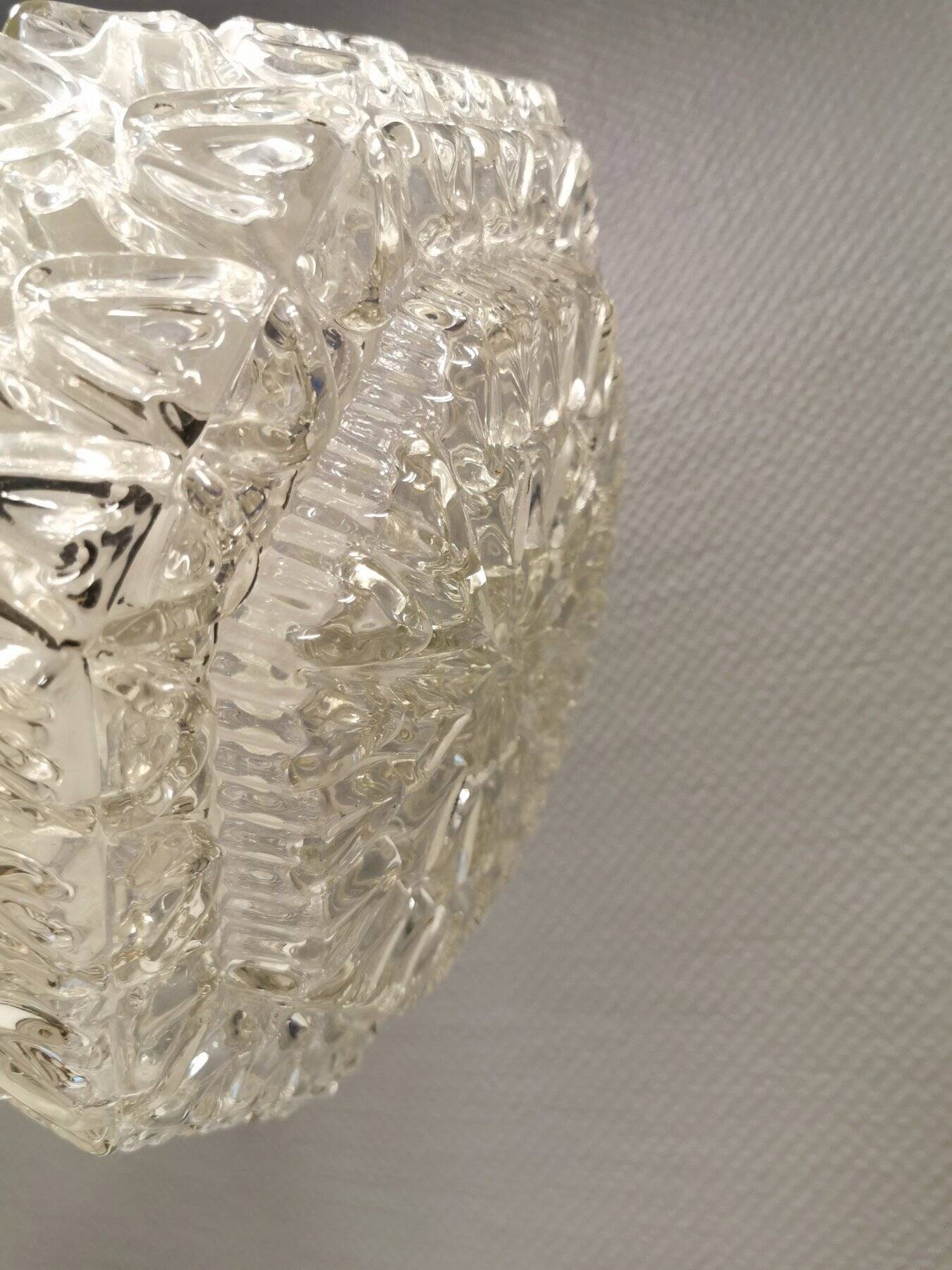 Beautiful hanging lamp in aluminium and hard-pressed crystal glass, probably Swedish