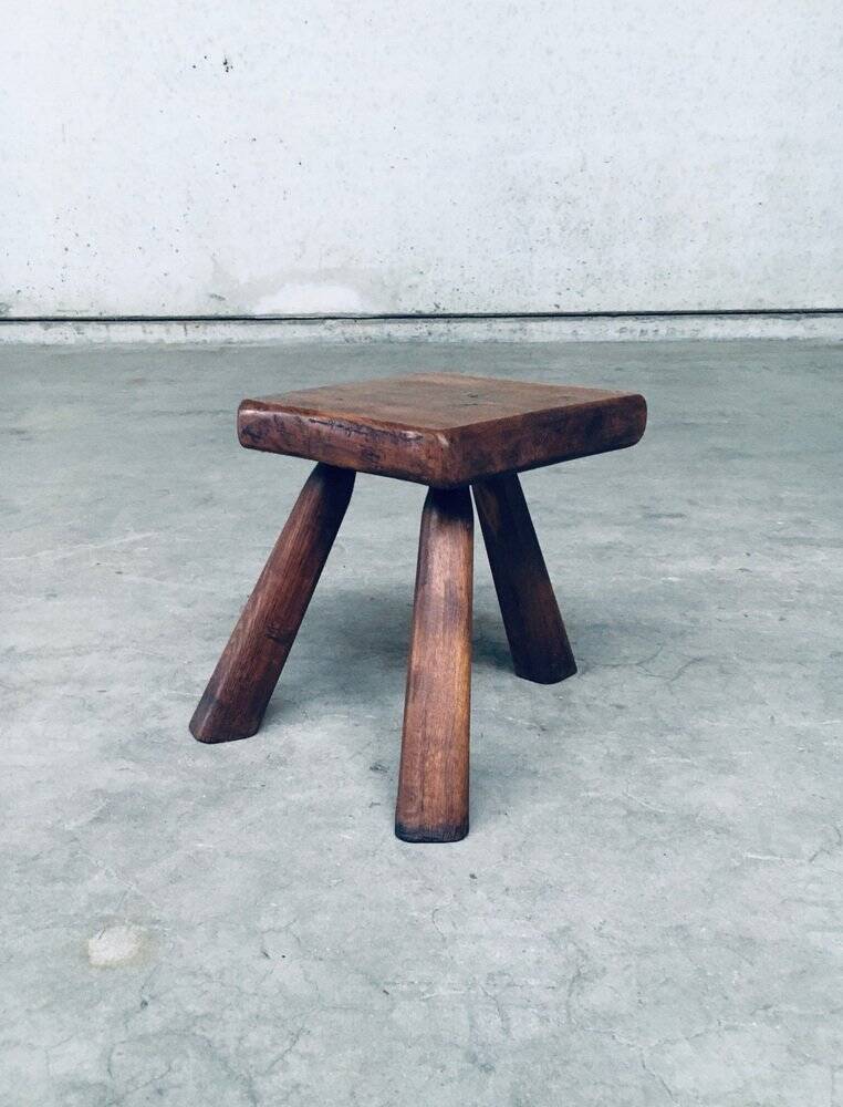 Small Tripod Oak Side Table / Stool, Belgium, 1950s