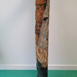 Ethnic wall mask carved wood and printed fabric – 101 cm