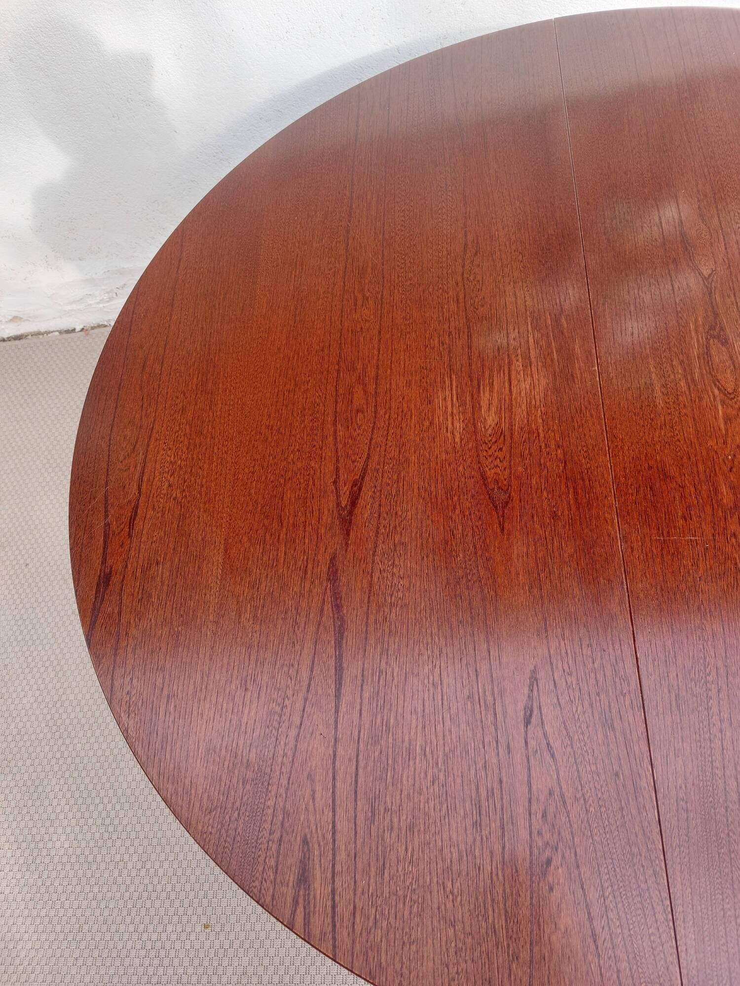 round/oval table with extension, central leg, dark shade, Baumann design