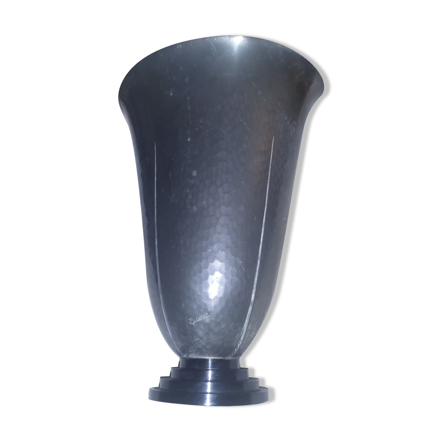 Hammered pewter vase, 1930, by Pierre Amédée Plasait