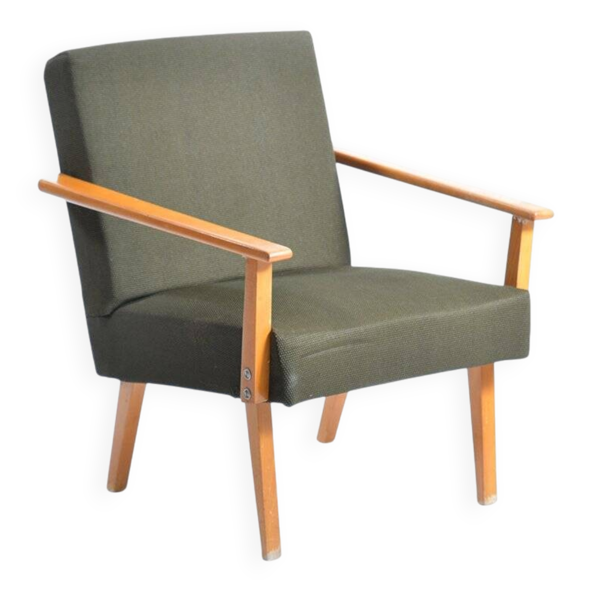 Mid-century armchair in green fabric and beech wood by Jitona, Czechoslovakia 1960s