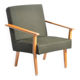 Fauteuil milieu du siècle en tissu vert et bois de hêtre par Jitona, Tchécoslovaquie 1960