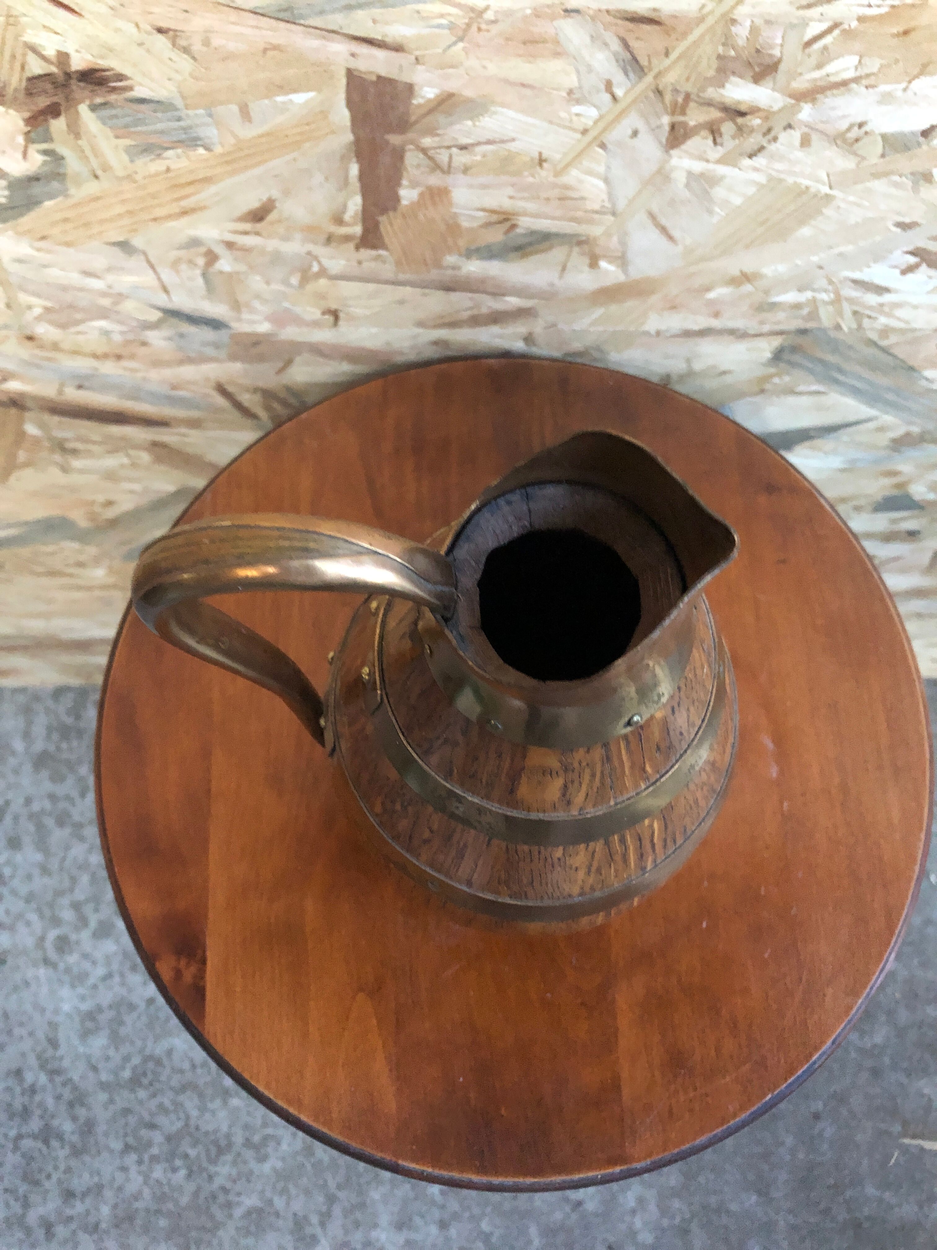Old pitcher wood + strapping gold metal tableware style xixth vintage
