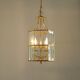 French Vintage 2 Light Hexagonal Gold Metal & Beveled Glass Hanging Light