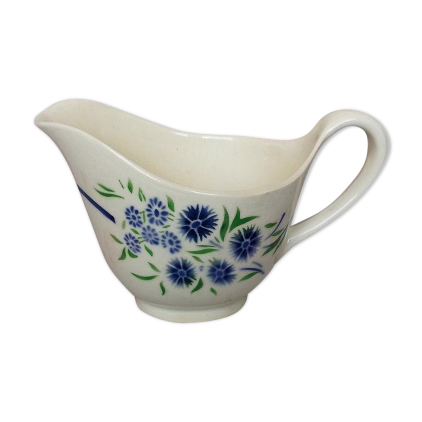 Former Badonviller Saucière, Francine model, Blue and Green Flowers in The Stencil