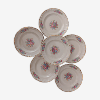 Set of 6 plates with poetic floral decoration