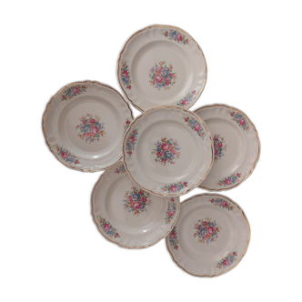 Ensemble de 6 assiettes au décor floral poétique
