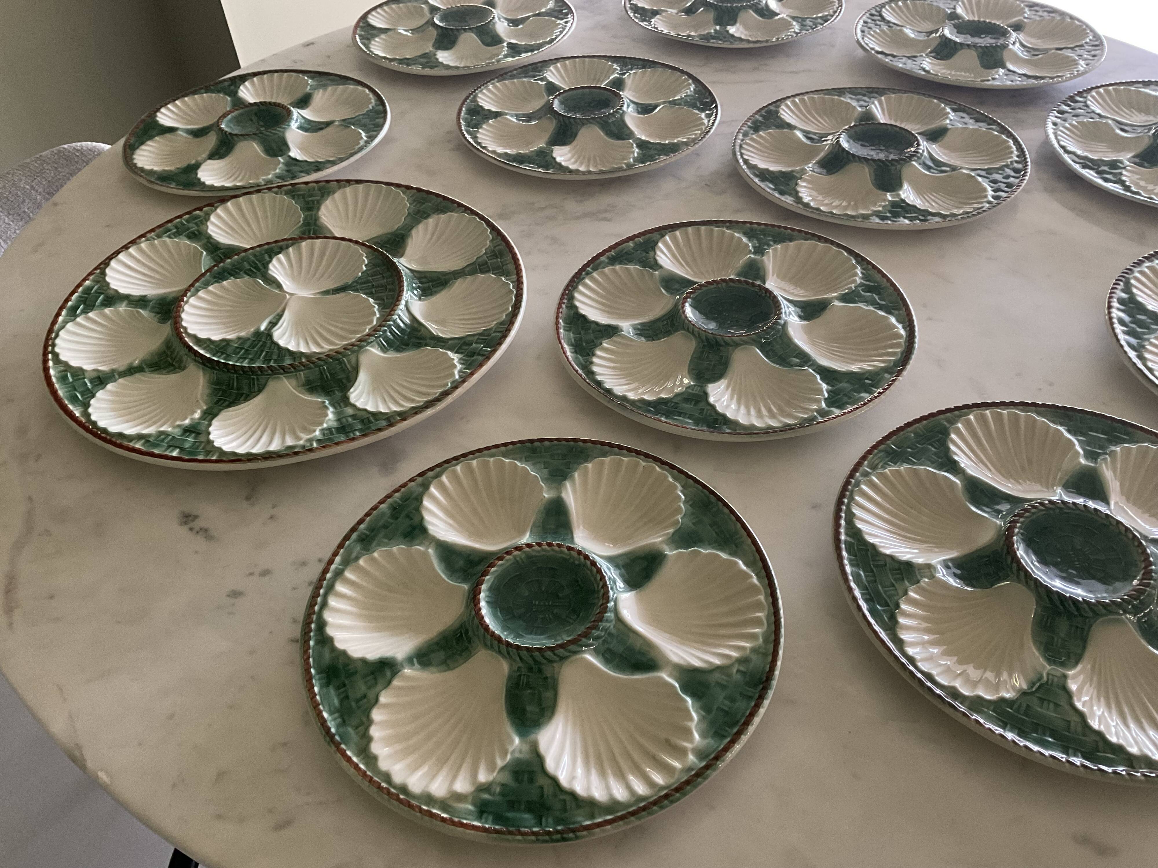 6 oyster plates and Longchamps barbotine dish