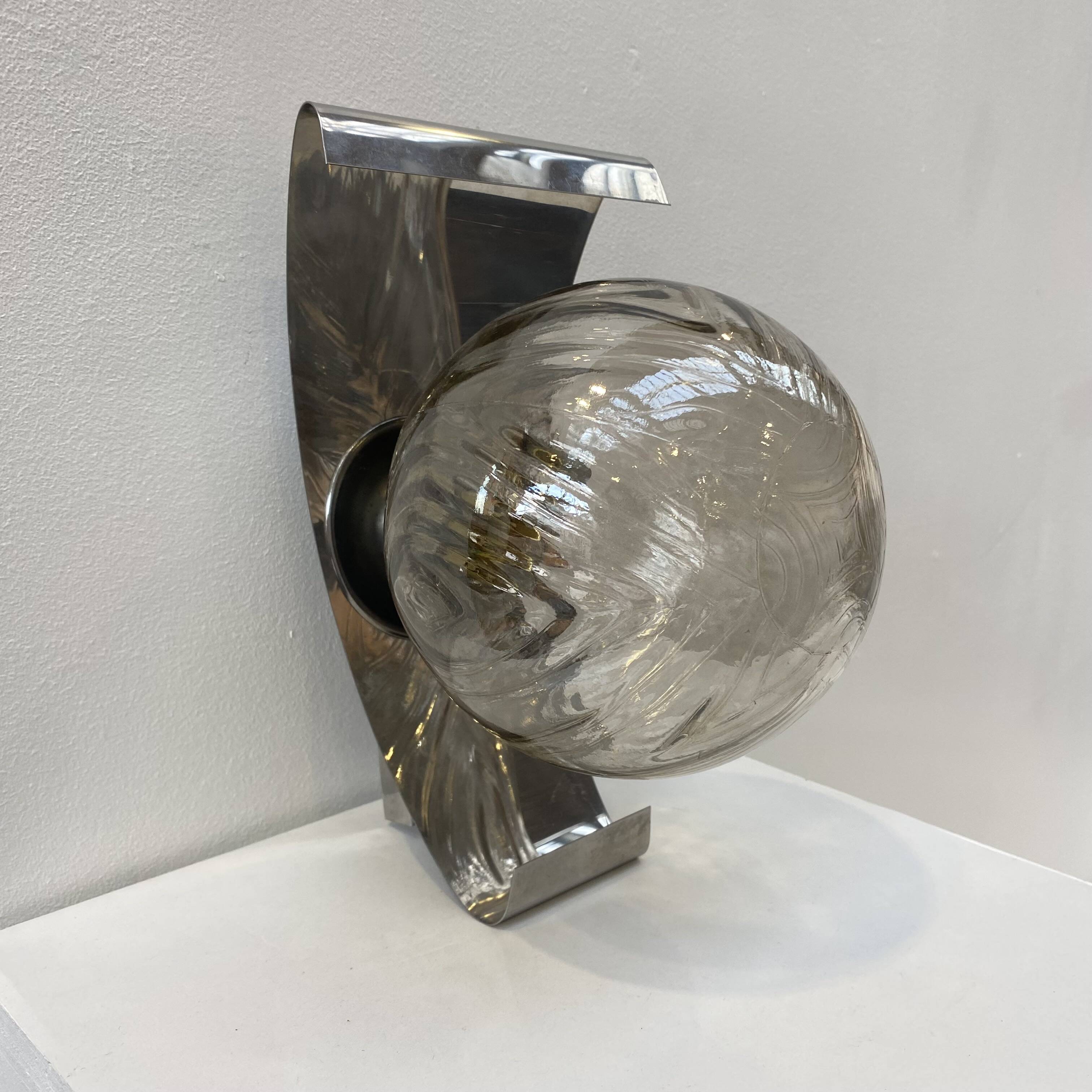 70s chrome and smoked glass wall light