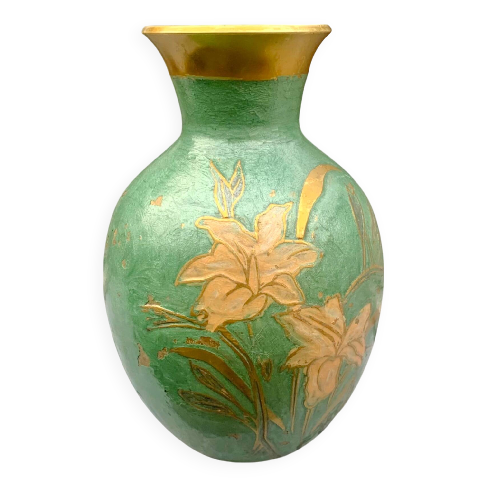Vintage cloisonné enameled brass vase - 17 cm