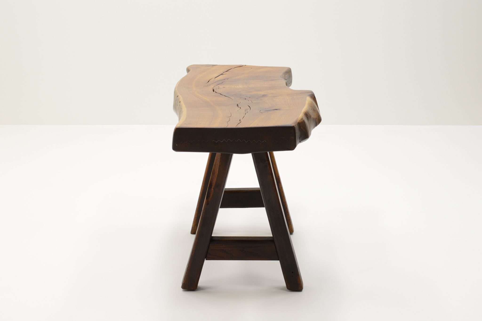 Handmade Oak brutalist table by Mobichalet, Belgium 60s.