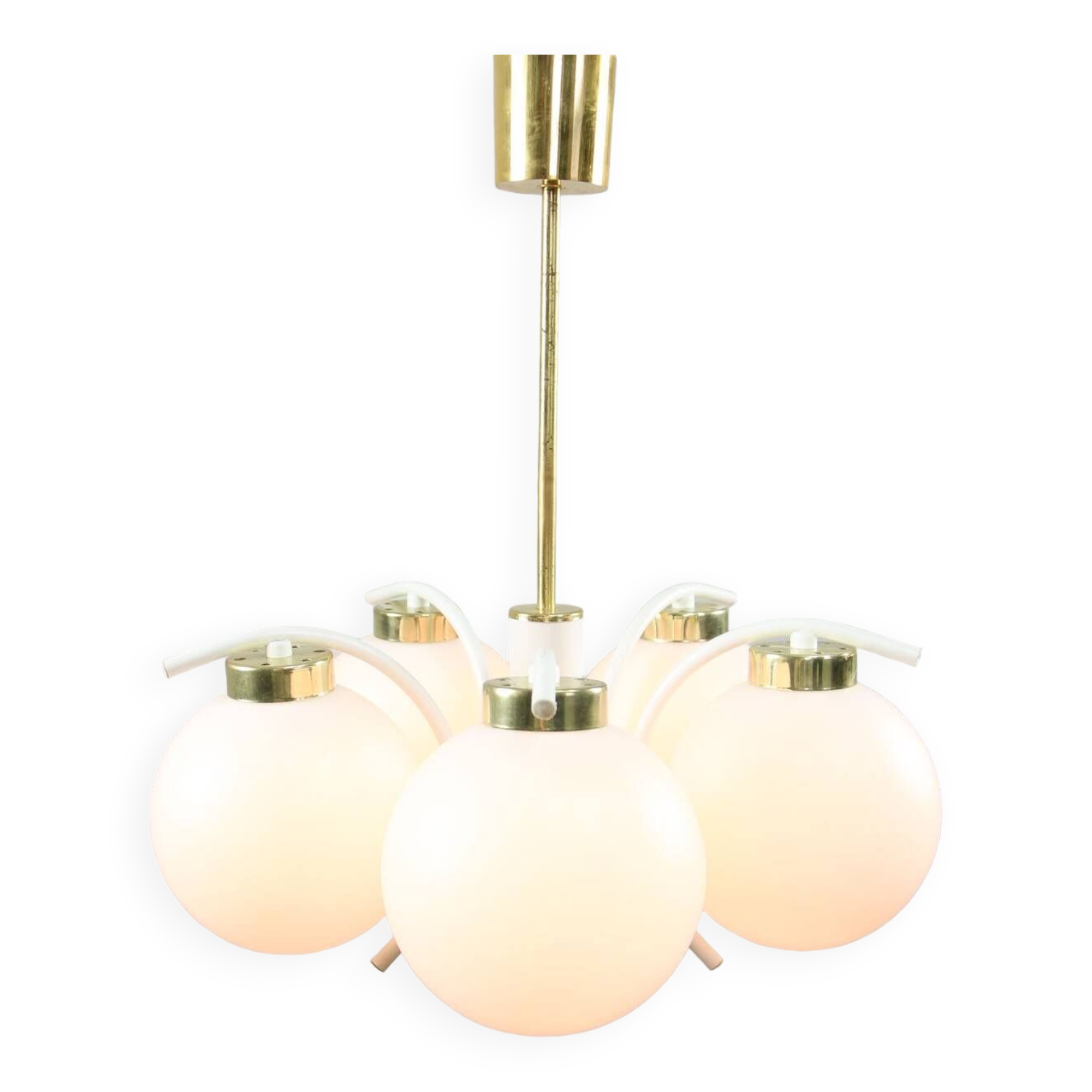 Mid-century modern Italian Brass and Opaline Chandelier
