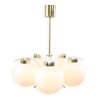 Mid-century modern Italian Brass and Opaline Chandelier