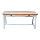 Grande table de ferme en bois massif – Blanc cassé & plateau bois brut