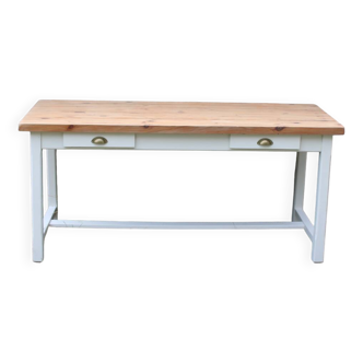 Large solid wood farmhouse table – Off-white & raw wood top