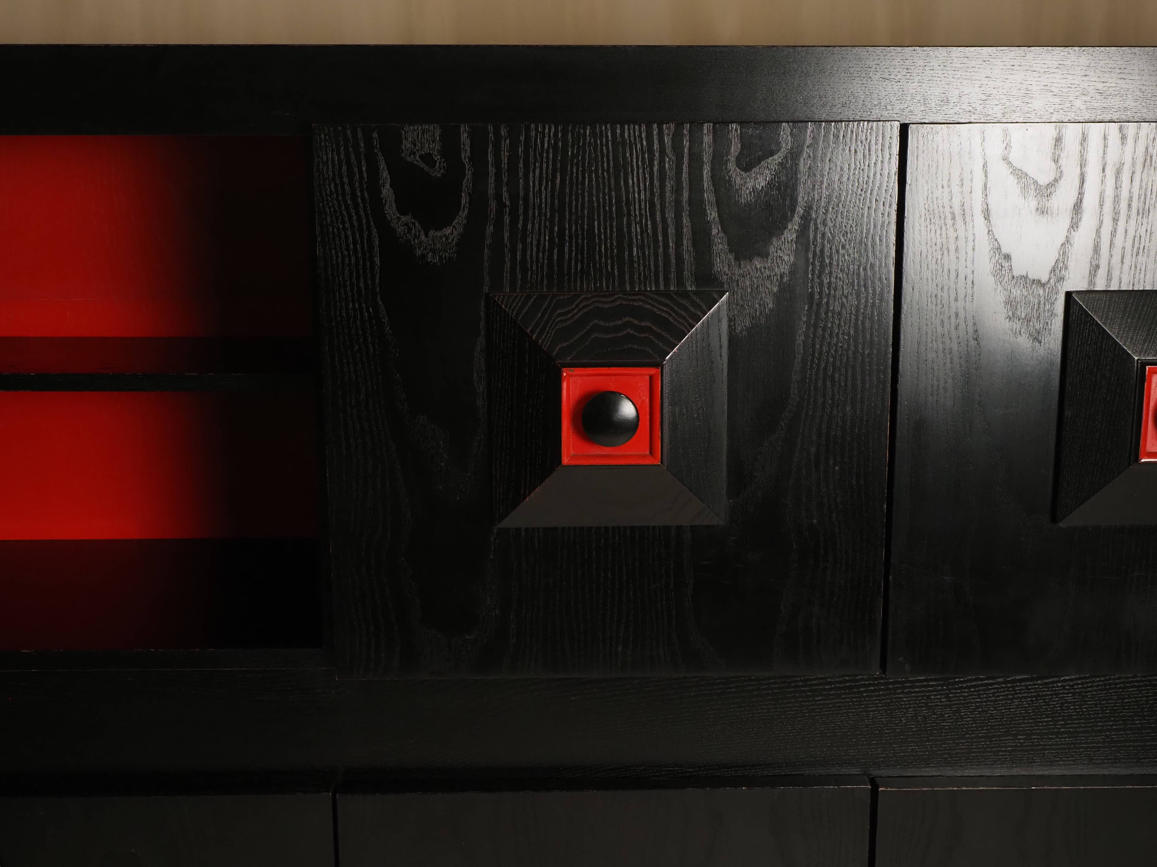 Brutalist Belgian buffet in black and red from the 1960s.