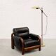 Brazilian Modernist Armchair in Black Leather and Solid Wood, 1970s