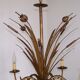 Hollywood regency style bull rush gilt metal toleware 6 light chandelier 4369