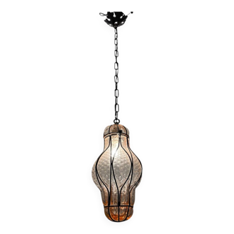 Pink Murano Glass Wrought Iron Light Pendant 1970’s