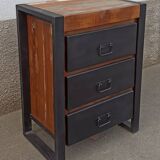 Petite commode en bois coloré et tiroirs en métal