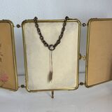 Miroir vintage 1920 triptyque barbier doré fleurs neuf bon marché - 28 x 60