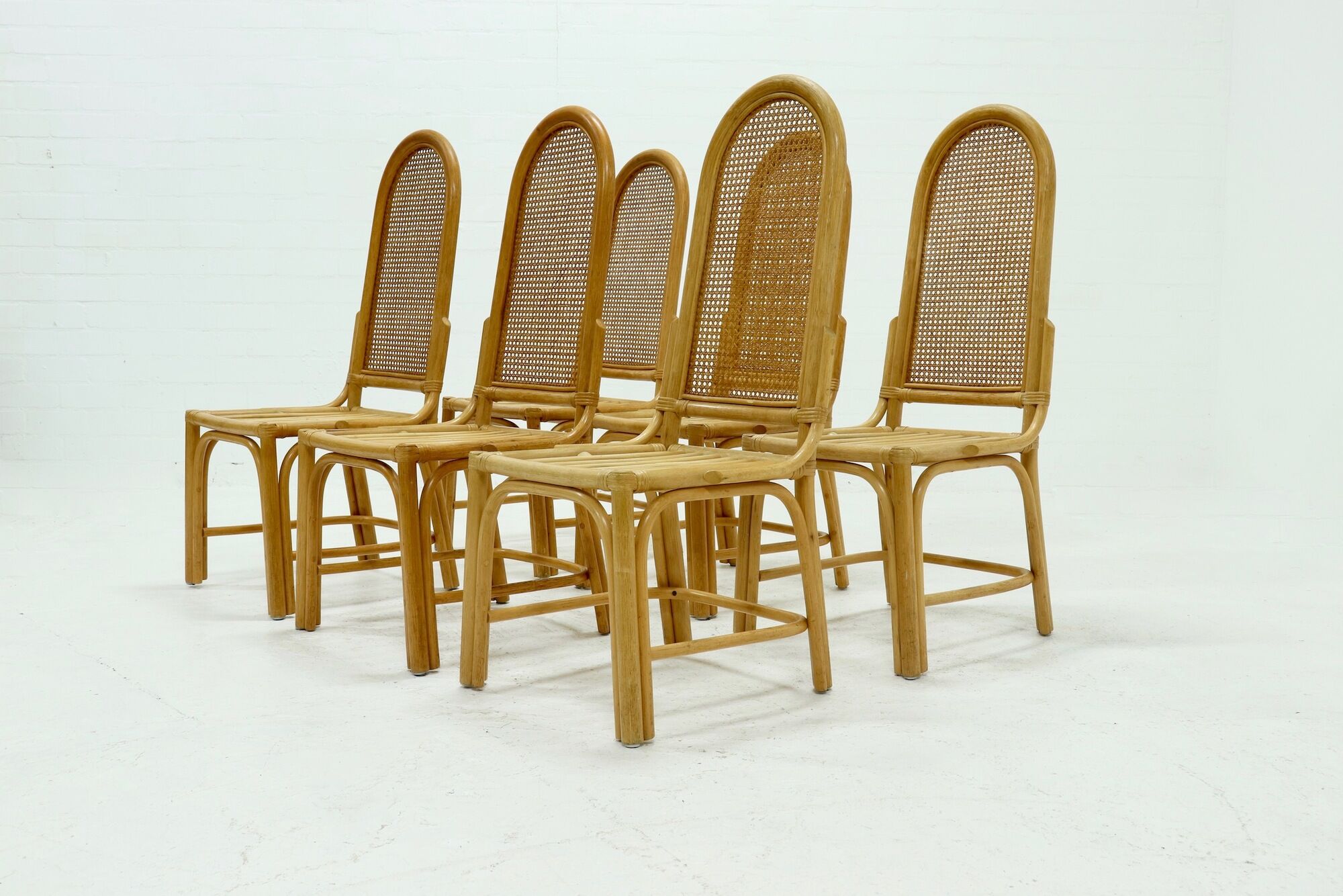 Set of 6 bamboo and webbing dining chairs 1970s
