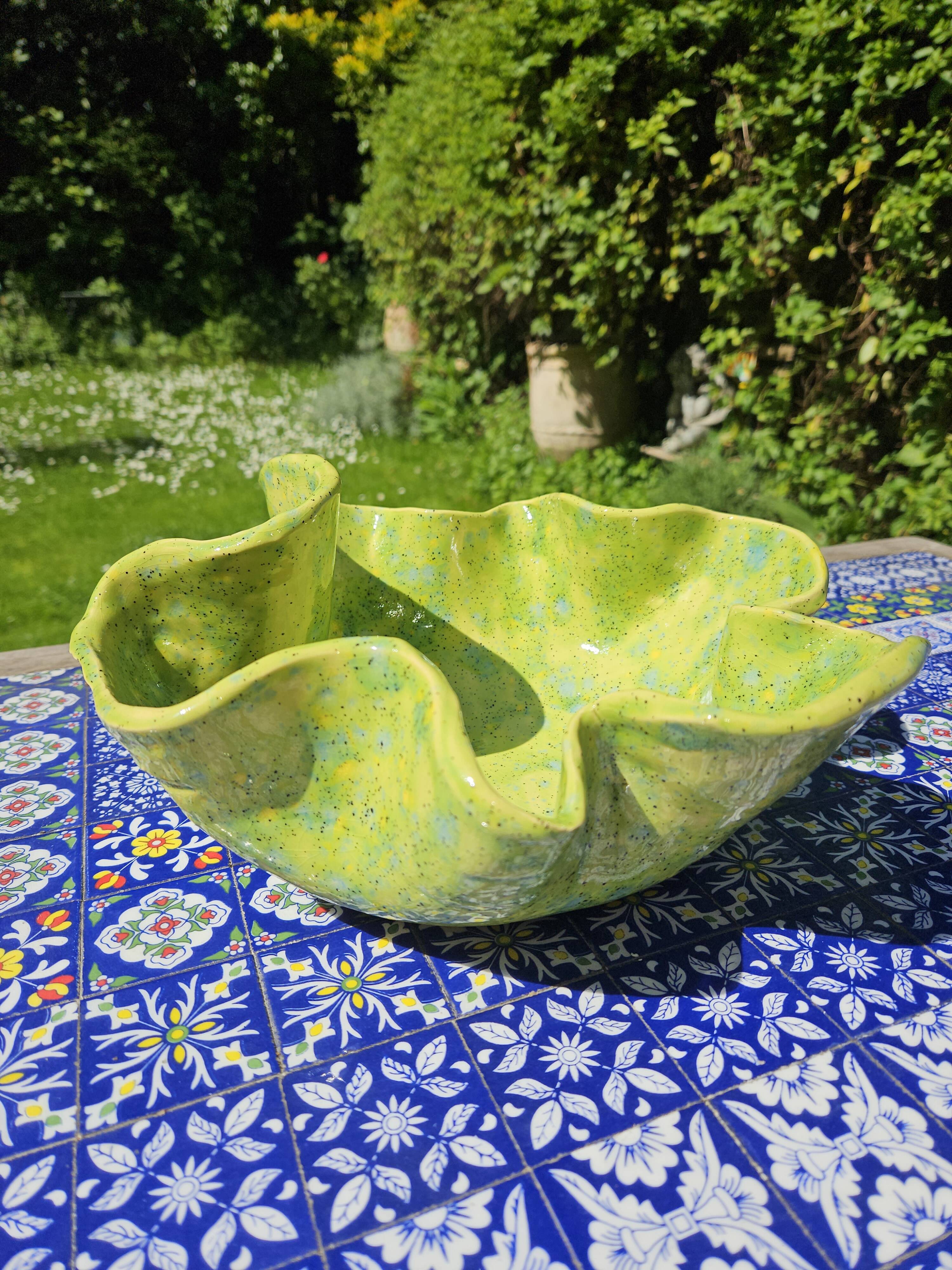 Frog ceramic fruit basket or salad bowl